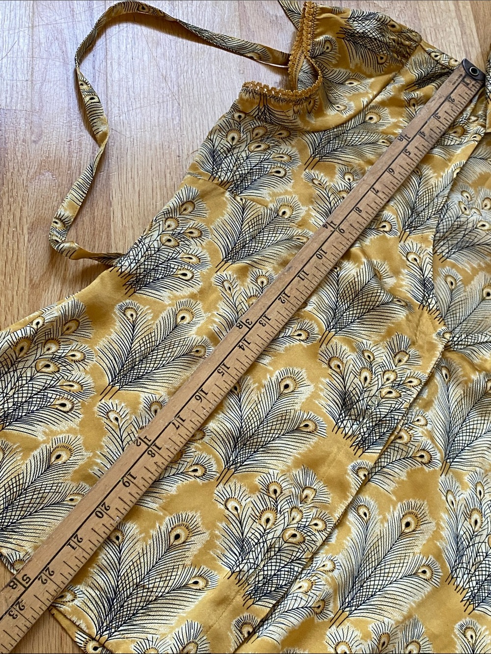 Free People Mustard Yellow Peacock-Print Tie-Neck Silk Blouse - Picture 13 of 13